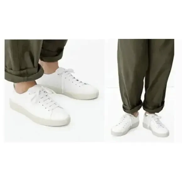 Everlane W Size 10, M Size 8 Unisex The ReLeather White Gray Tennis Shoes