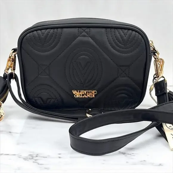 Valentino Orlandi Small Black Quilted Crossbody Camera Bag New With Tags
