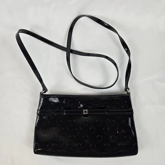 Kate Spade Camellia Street Amy Crossbody Bag Black Patent PVC Debossed Dots