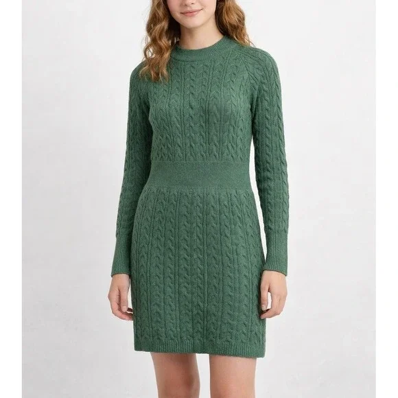 Green Cable Knit Long Sleeve Sweater Dress‎ Women's Size Medium