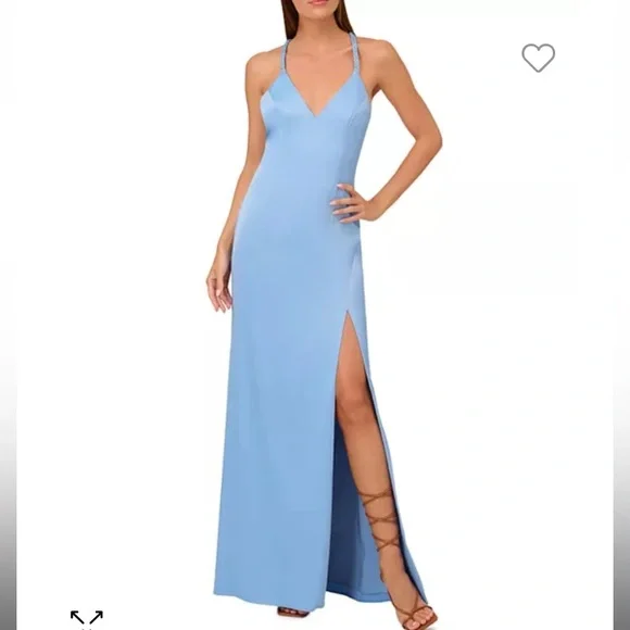 NWT Liv Foster Women’s Satin Mermaid Gown Size 8 Color (Air Force)/ Blue.