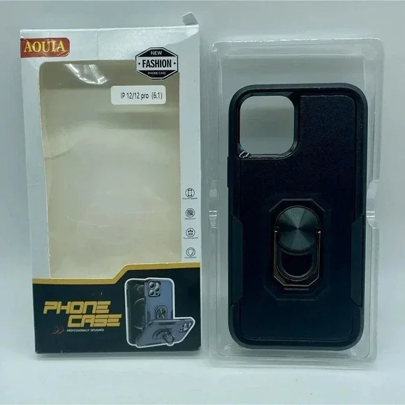 AOUIA for iPhone 12 & 12 Pro Case‎ 6.1” With Ring Stand Heavy Duty Armor Case