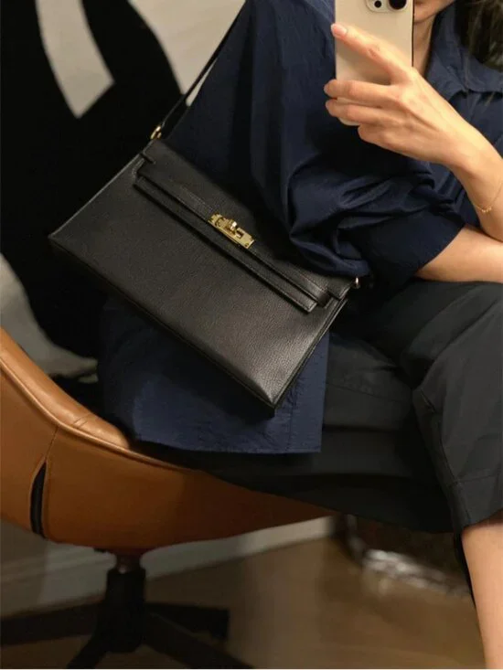 Luxe Genuine Leather black Baguette Shoulder Bag