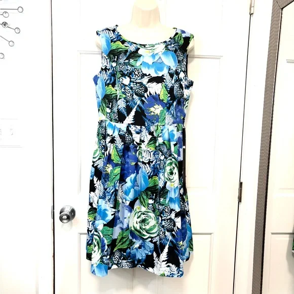 Ellen Tracy Floral A-Line‎ Dress Sleeveless Belted Spring Wedding Guest Sz 10