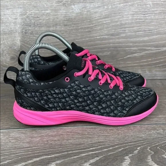 Vionic 335Python Women's Sz 7M Black Pink Low Top Lace Up Walking Sneakers
