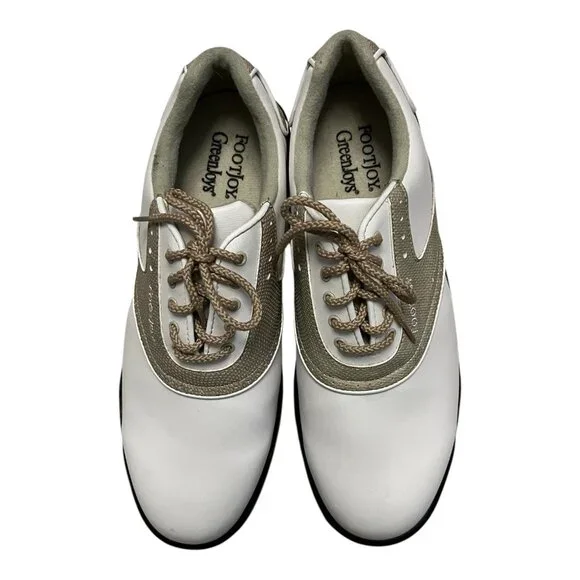 FootJoy GreenJoys Women’s Golf Shoes White Taupe Size 9M Lace Up Spikeless
