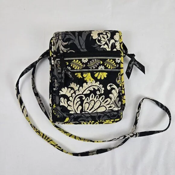 Vera Bradley Quilted Crossbody Bag w/Matching Coin Purse Black Gray Yellow White