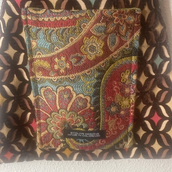 ST. CLAIR DESIGNS Black and Red Crossbody Bag with Intricate Pattern Boho