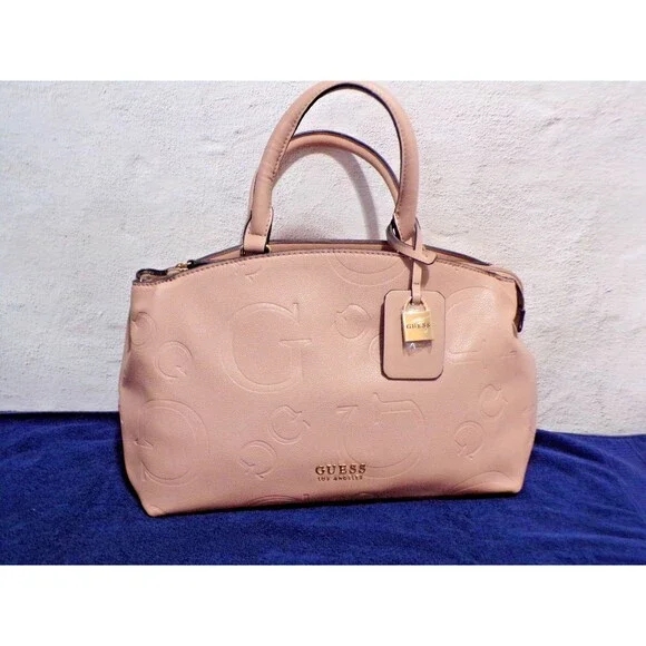 GUESS Handbag Women's Rose Pink‎ Faux Leather Logo Strap and Double Handle Zip