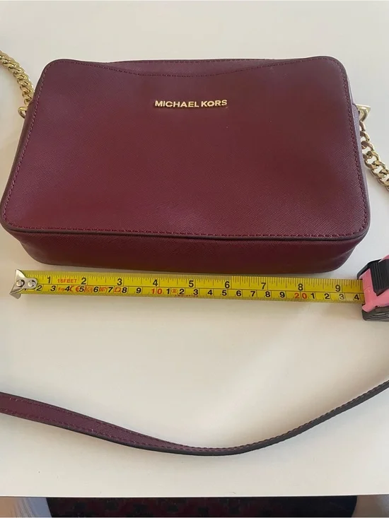 Michael Kors Oxblood Saffiano Leather Crossbody Purse Gold Chain Burgundy