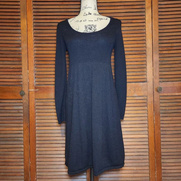 Boden Black Wool Scoop Neck Long Sleeve Mini Sweater Dress Womens Size Medium 12
