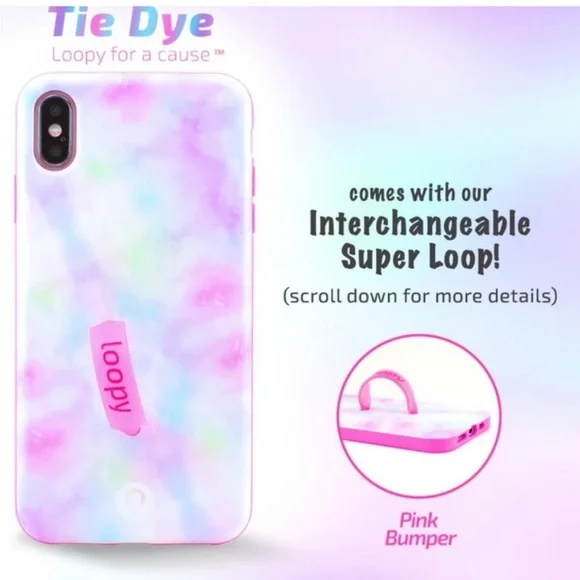 Loopy | Tie-Dye Case with Clear Neon Pink Loop | Size iPhone 12