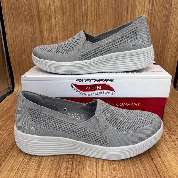 Skechers Arch Fit Adore Her Women 11 Dark Grey Slip On Sneakers 159089 NEW