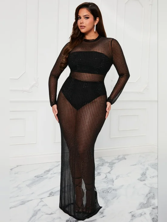 Nova Luxe Sheer Black Embellished Maxi Dress