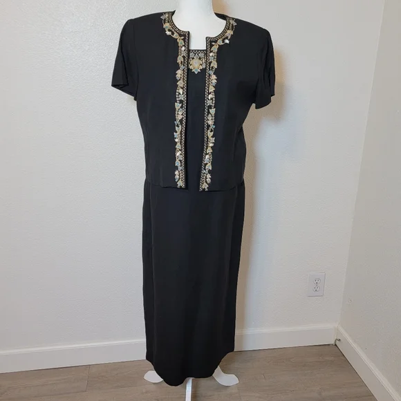Jessica Howard VTG Black 2 Piece Maxi Dress Sz 8 Petite