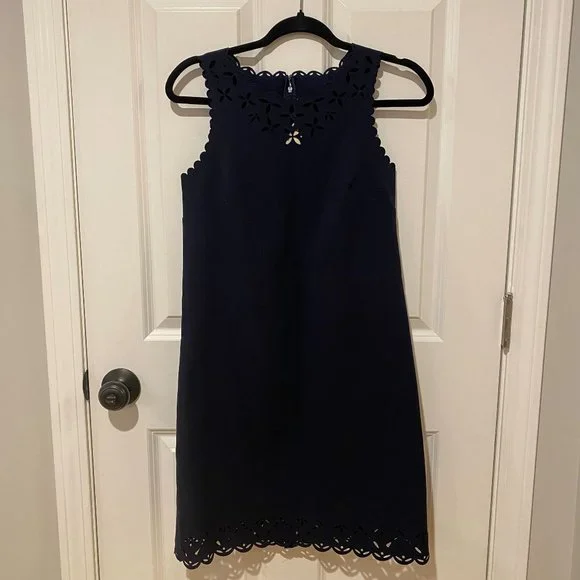 J. Crew Navy Scalloped Cutout Sleeveless Dress -‎ Size 2