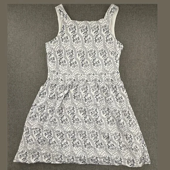 LOFT Dress Floral Lined Sleeveless Square Neck Viscose Zipper Cutout Back Blue &