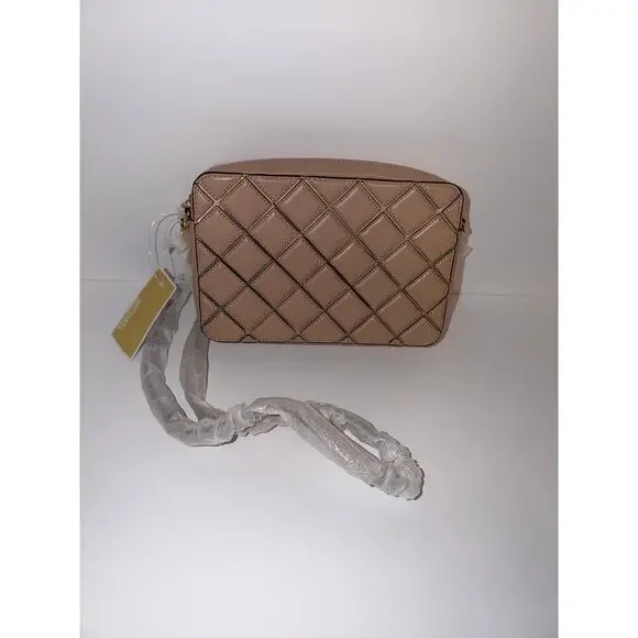Michael Kors Jet Set Travel Oyster Leather Large EW Nude Crossbody Bag NWT $198