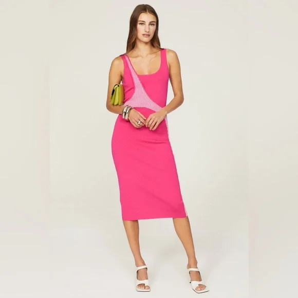 Esteban Cortazar Pink Varsity Knit Dress Bodycon Tank‎ Midi Dress size XS