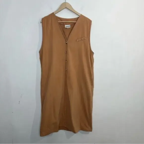 Vintage OshKosh Cotton Weathered Hazel Brown V Neck Dress Women's Size 12