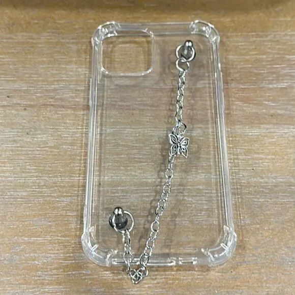 Clear Iphone case with Silver Chain and Butterfly Charm
