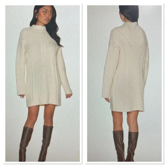 L'Academie Calliope Cable Knit Sweater Dress Sz M Acrylic Polyester Wool NWT