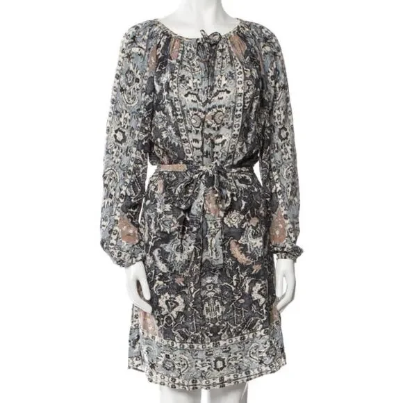 Mes Demoiselles Verdi 100% Silk Vintage Rug Print Belted Dress 38 US 6