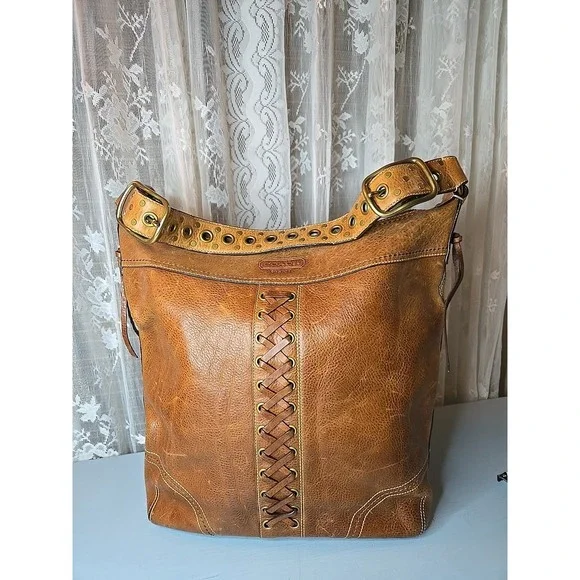 Y2K COACH Tan Leather, Legacy Lace Up Hobo Shoulder Bag, Hang Tag, 10400 2006