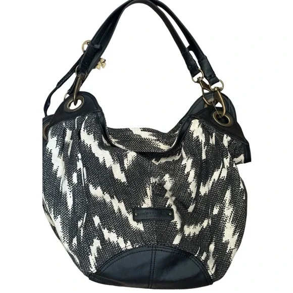 Lucky Brand Bali Hai Black White Canvas Hobo Shoulder‎ Bag Tote