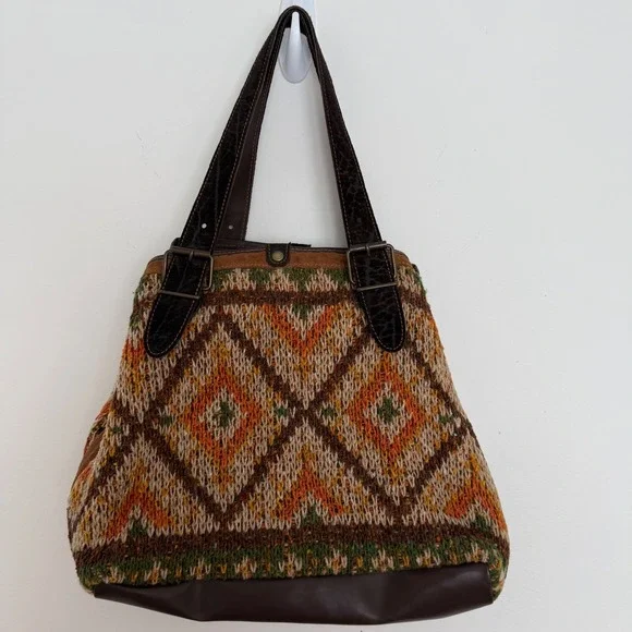 Vintage‎ Bonfanti Made in Italy Knit Hobo Shoulder Bag Leather Trim Virgin Wool