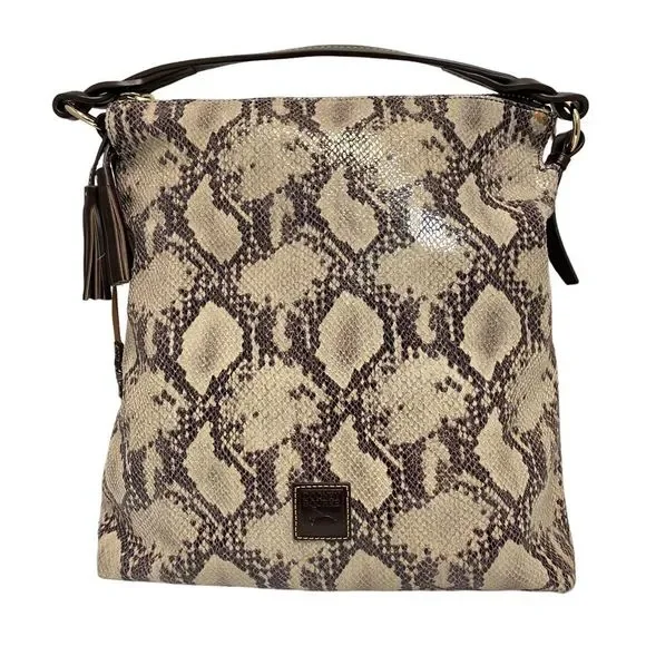 Dooney & Bourke Brown Leather Snake Skin printed Large Hobo Shoulder Bag
