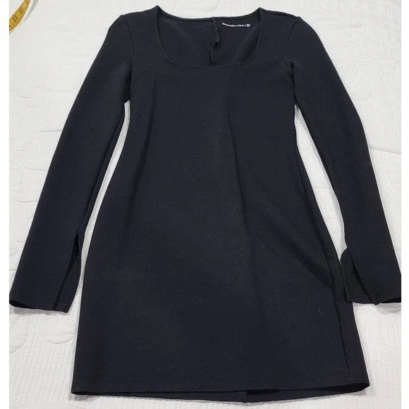 Abercrombie & Fitch Black Square Neck Long Sleeve Mini Dress Split Cuff XST