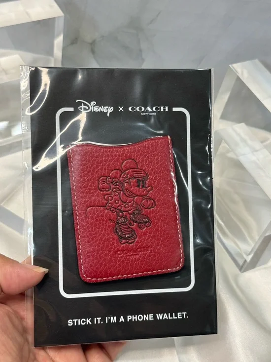 NIP Disney x Coach Minnie Mouse Roller Skating Phone Pocket Sticker Wallet