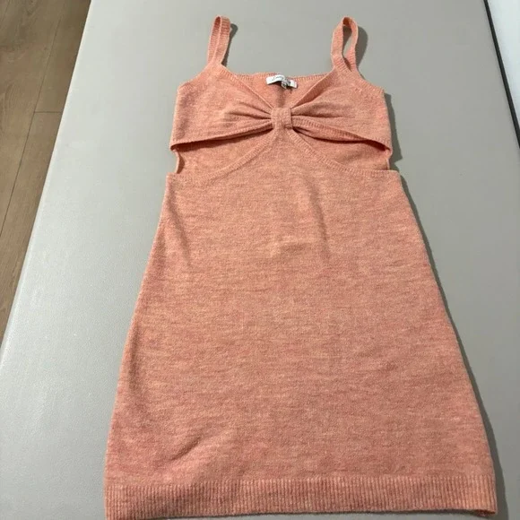 Emory Park Knit‎ Mini Dress Peach Pink Bow Front Cut Out Sleeveless Womens Large