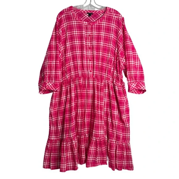 Torrid Mini Voile Mandarin Collar Dress Womens Plus Size 4X‎ Pink Plaid Preppy