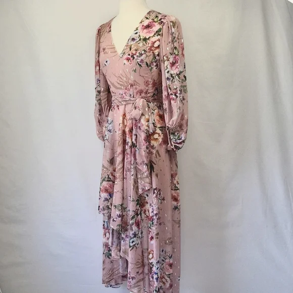 Eliza J. High Low Floral Midi Dress Pink Size 4