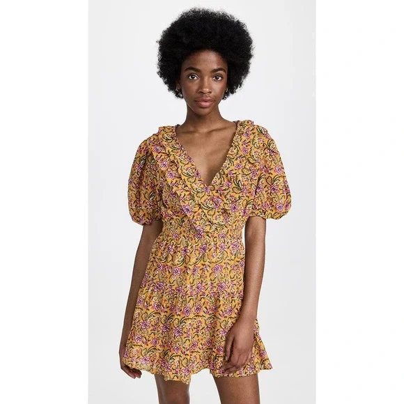 Rahi Del Sole Chiara Mini Dress in Yellow Floral Size M