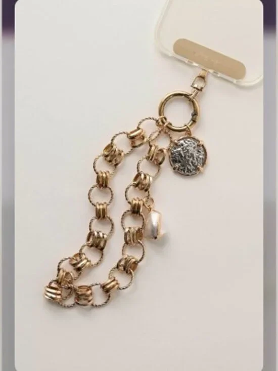 NWT Free People Charmed Phone Wristlet in Gold Coin