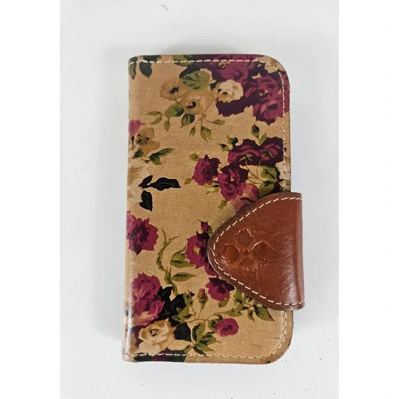 Patricia Nash Floral Leather Wallet Phone Case Tan Rose Print iPhone X or XS