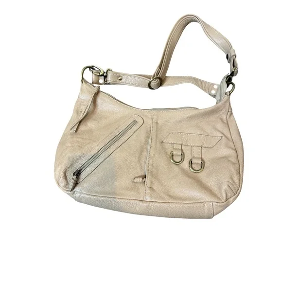 Vera‎ Pelle Hobo Bag Womens Large Beige Leather Boho Shoulder Purse Made Italy