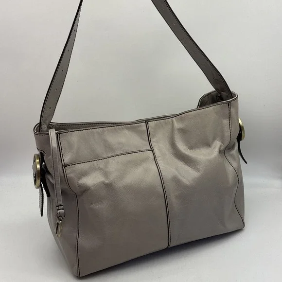 HOBO Int'l Render Shoulder Bag In Polished Leather Light Gray EUC
