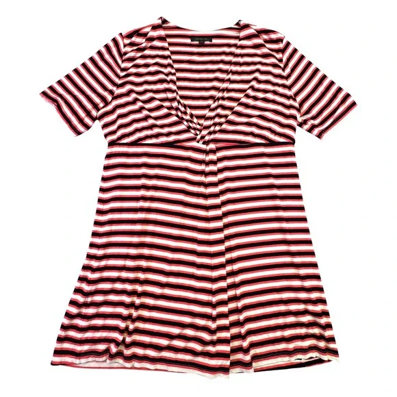 Rachel Zoe Maternity Shirt Women's Size Large Striped V Neck‎ Coral Black White