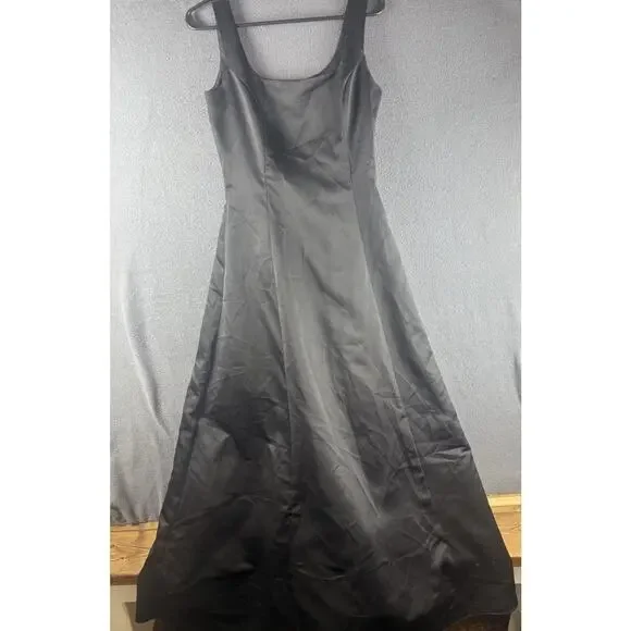 VTG Scott McClintock Black Satin Maxi Dress Square Neck Size 8 Made in USA