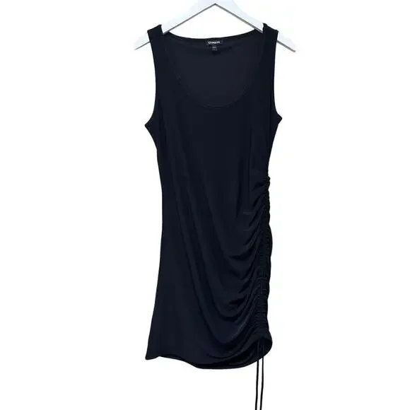 Express Black Jersey Ruched Tie Hem Sleeveless y2k Bodycon Dress Size L