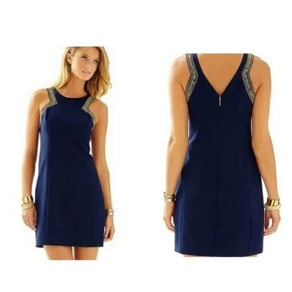 Lilly Pulitzer Largo Beaded Navy Shift Dress - 0‎