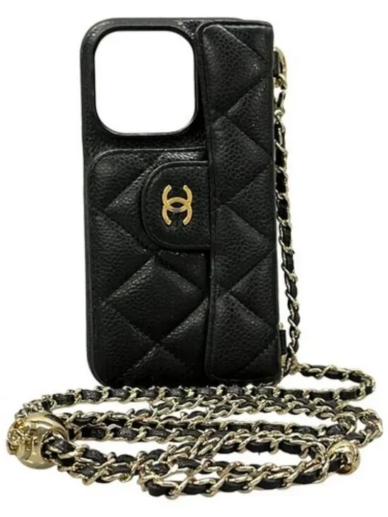 CHANEL Matelasse Black Calfskin Accessory Case Gold hardware