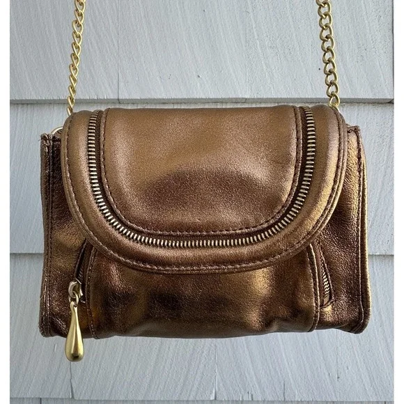 Hobo International Metallic Bronze Leather Crossbody Bag‎ Small