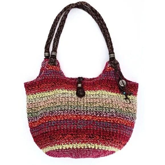 The Sak Happy Free Multicolor Crochet Hobo Bag Braided Leather Straps