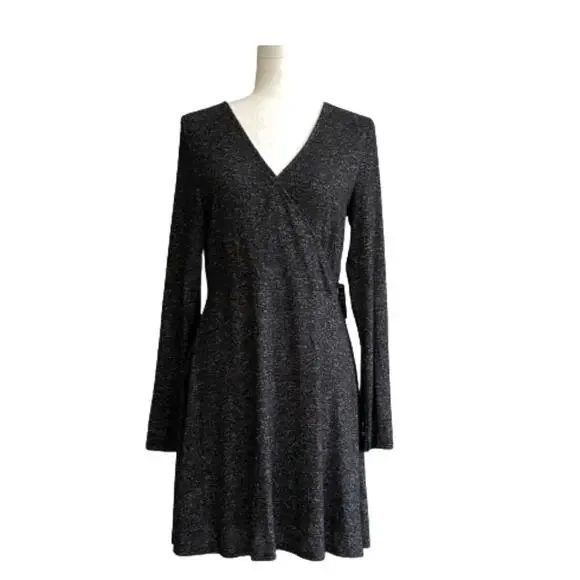 Express Dress Charcoal Gray Jersey Long Sleeve Surplice V- Neck Dress Medium NEW