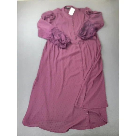 Torrid Kimono Womens 1X‎ Purple LS GGT Clip Dot Lace Sleeve Sheer Duster